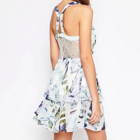 NWT $138 BCBGeneration | Aquashell | Racerback Tiered Lace Inset Dress | 10 - Picture 9 of 15